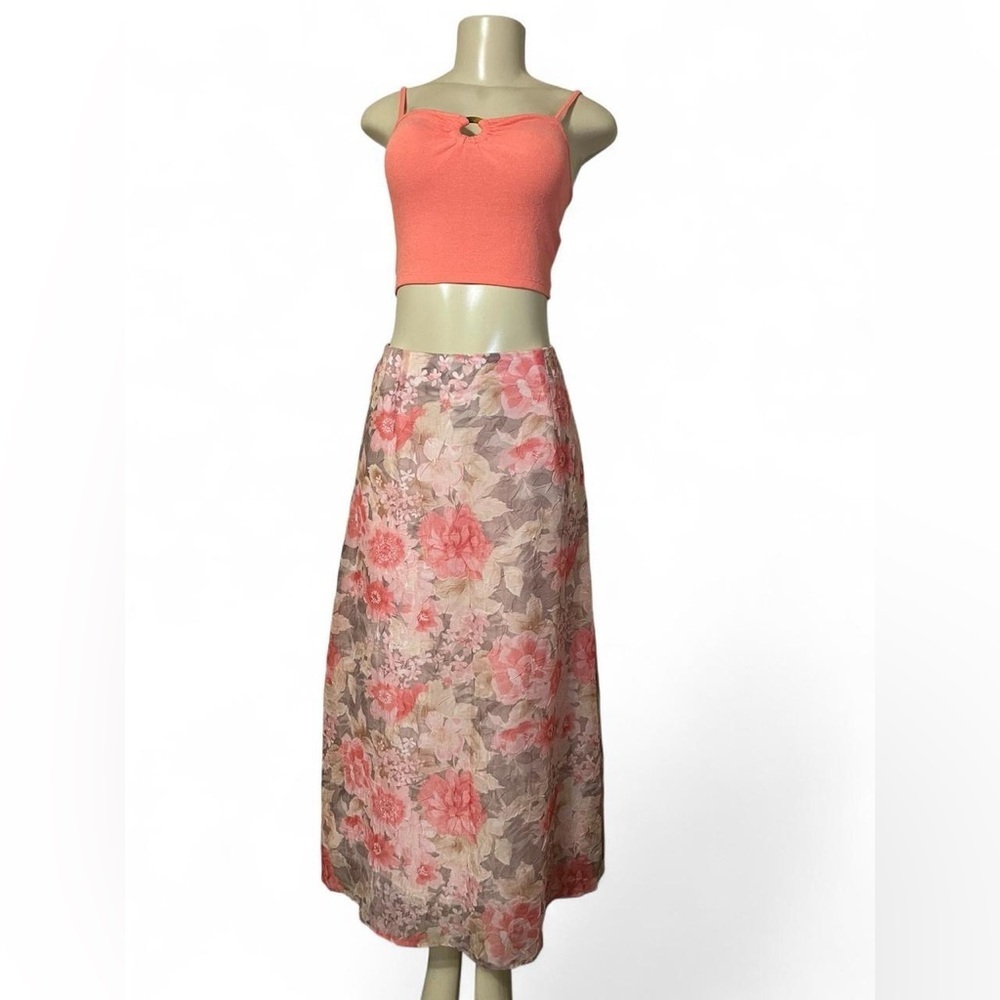dressbarn Floral Peach and Beige Maxi Skirt